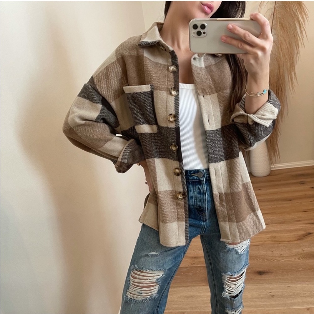 Plaid About You Shacket - Brown